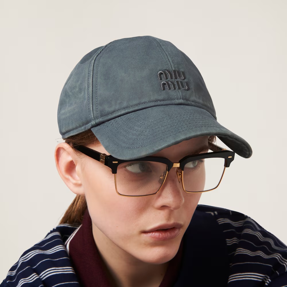 Miu Miu Washed Cotton Baseball Cap In Gray