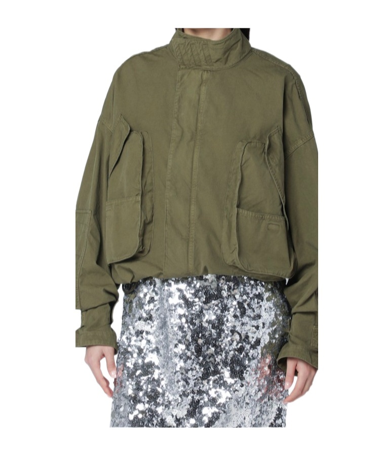 Attico Green Jacket With High Neck And Logo Patch On The Rear In Cotton Woman In Green