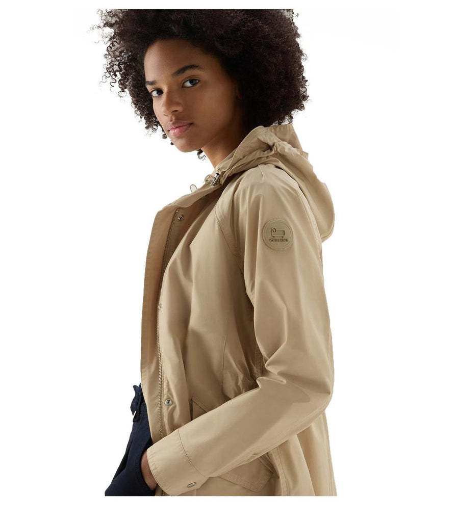 Woolrich Logo Hooded Coat In Nude