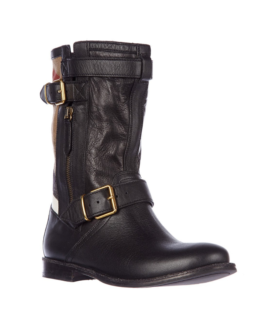Burberry Plaid Canvas Boots In Black
