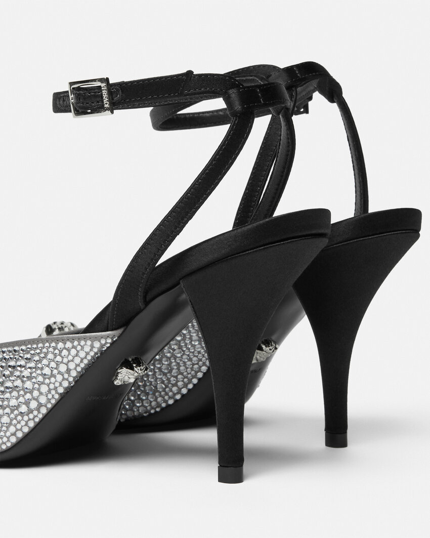 Versace 85mm Crystal La Medusa Slingback Pumps In Black