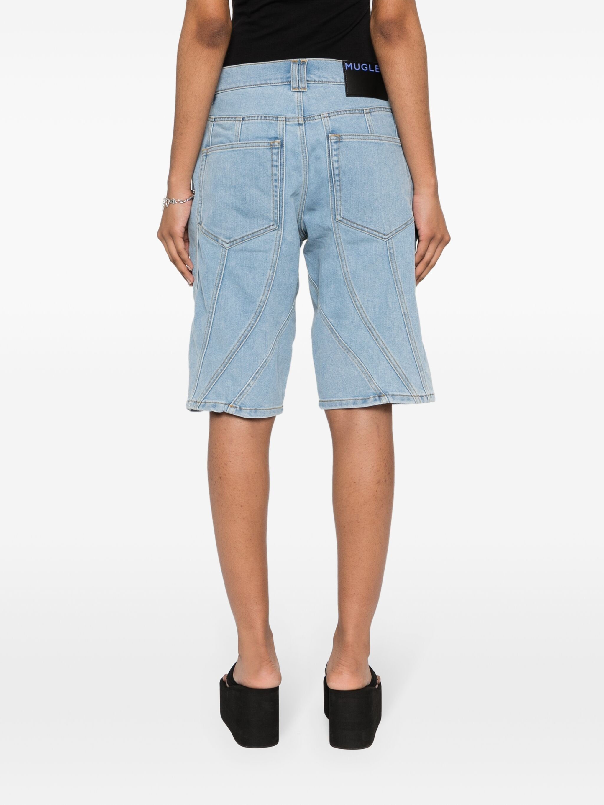 Mugler Spiral Wide-leg Denim Shorts In Black