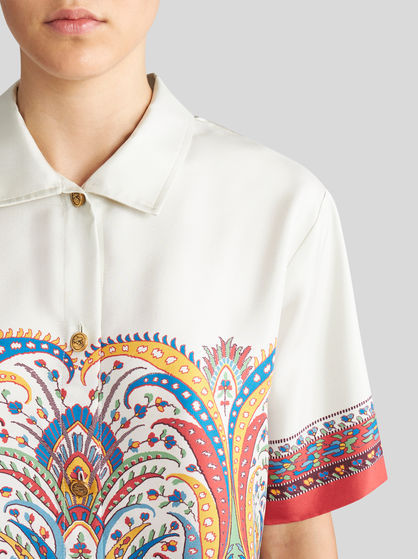 Etro Silk Shirt With Collared Neck And Print In White