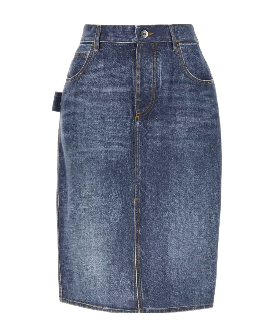 Bottega Veneta Denim Printed Silk And Viscose Midi Skirt In Blue