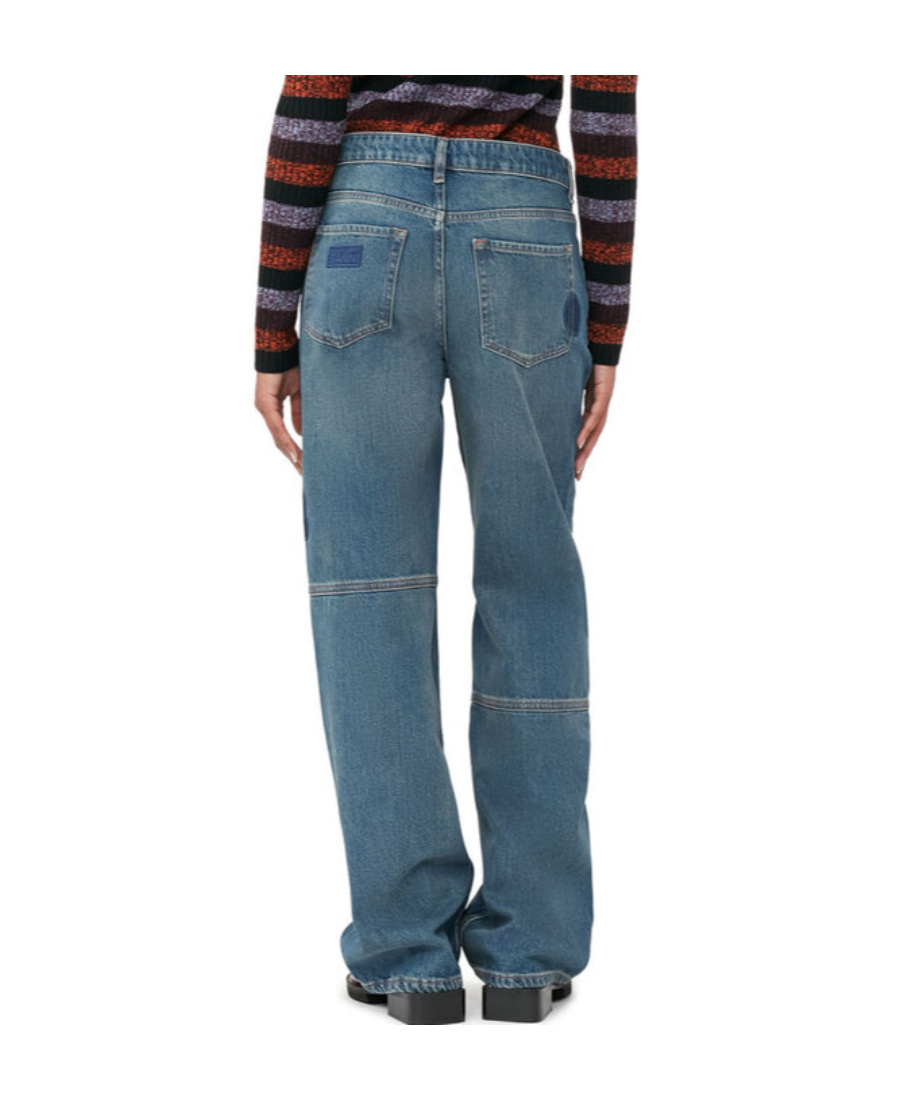 Shop Ganni Patch Izey Jeans In Blue