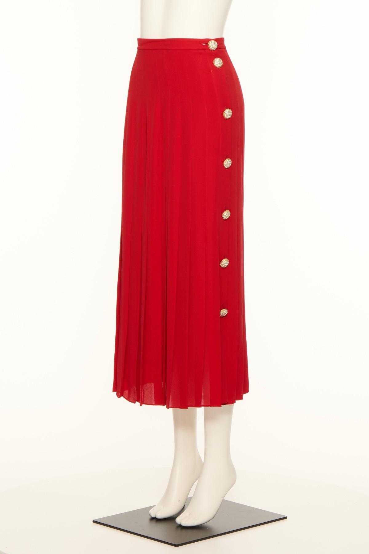 Shop Valentino Georgette Midi Skirt In Red