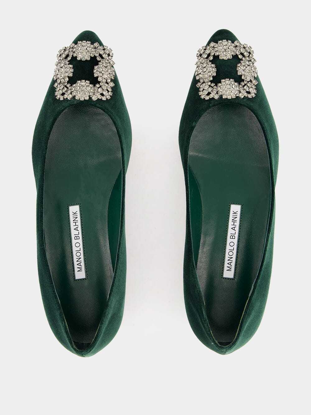 Manolo Blahnik Round Toe Flat Shoes In Green