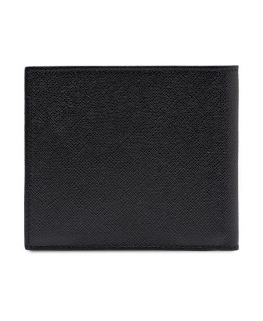 Prada Men Portafoglio Bi-fold Con Portamonete In Pelle Saffiano In Black