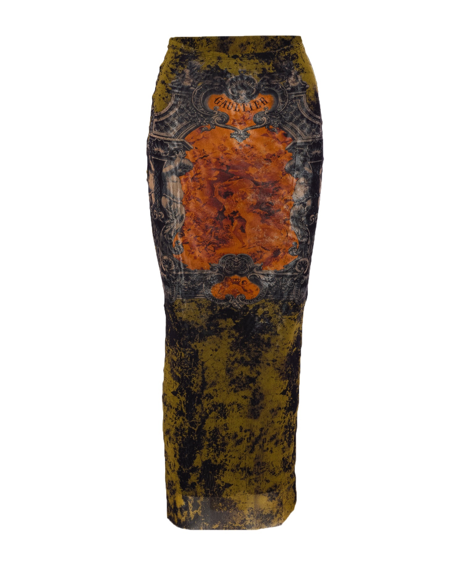 Jean Paul Gaultier Printed Mesh Midi Skirt In Multi