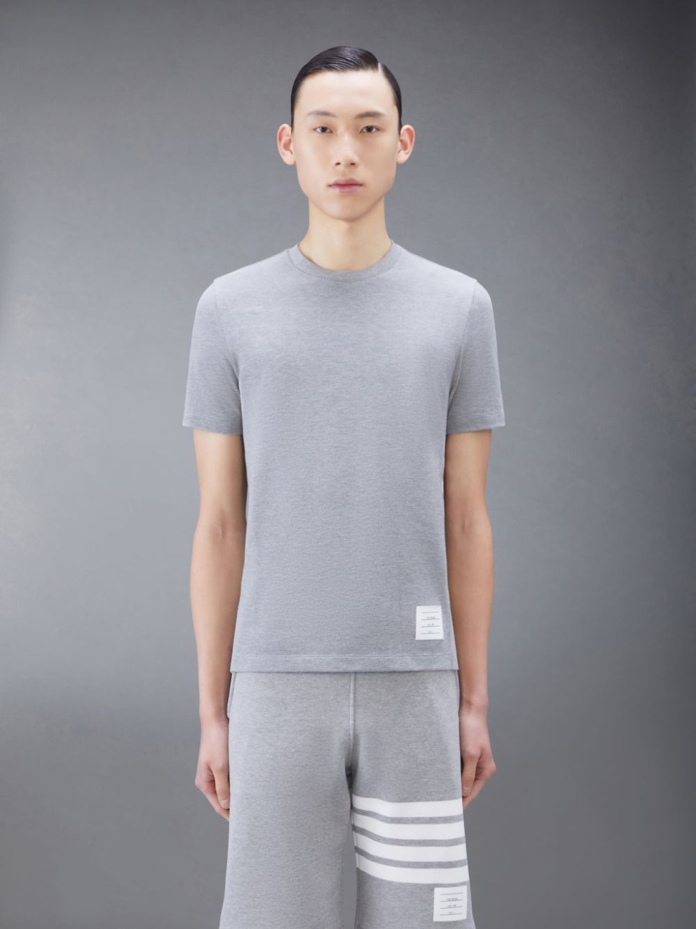 Thom Browne 4-bar Insert Piqué T-shirt In Gray