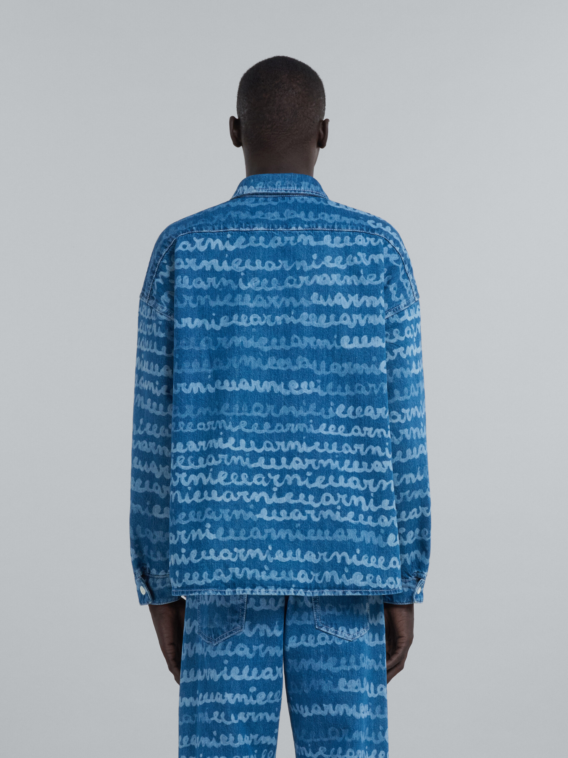 Marni Handwriting-print Denim Shirt In Blue