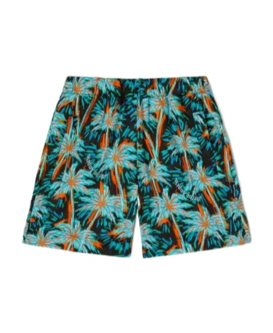 Palm Angels Palm Tree-print Cotton Shorts In Blue