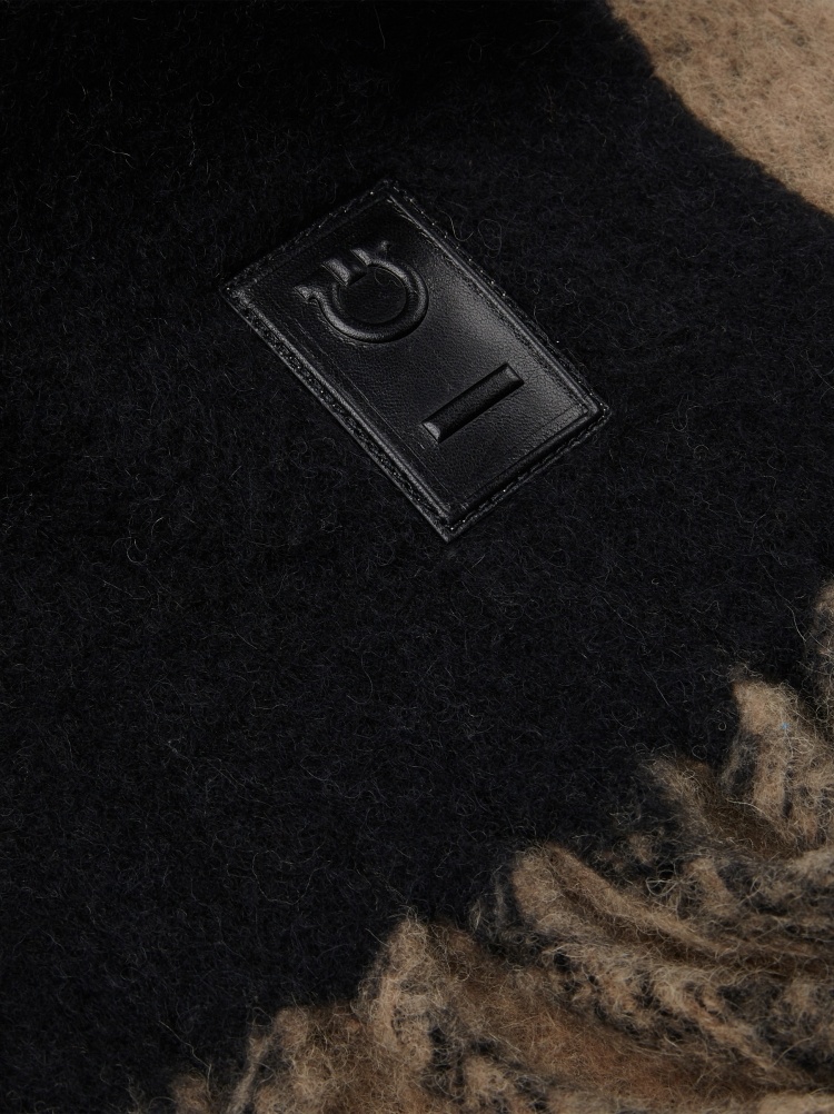 Ferragamo Double Scarf With Fringing In Black