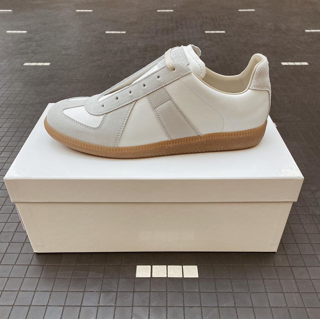 Maison Margiela White Sneakers With Textured Panels And Gum Rubber Sole