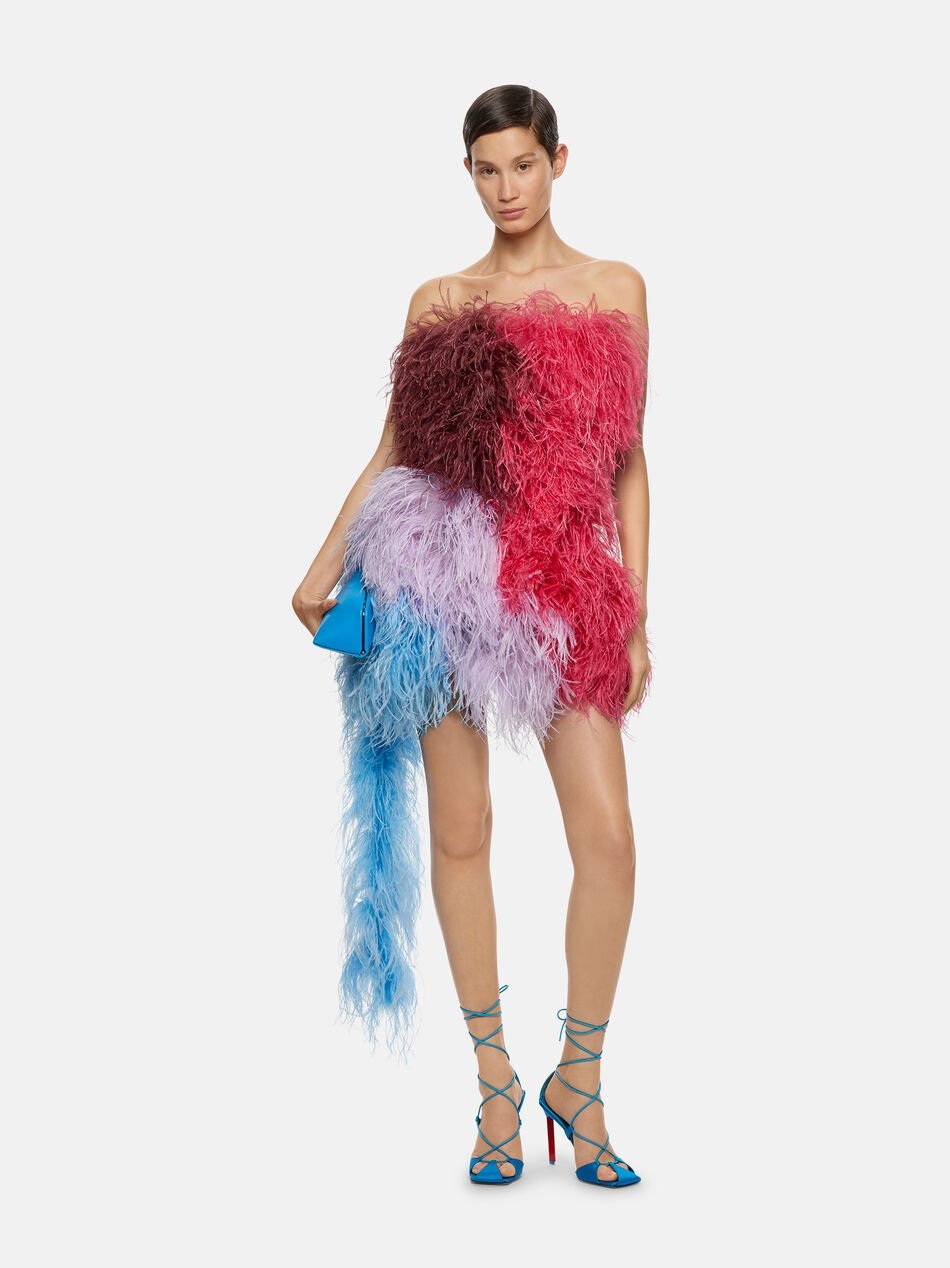 Attico Keri Feathers Mini Dress In Multicolor