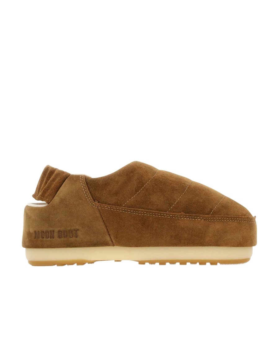 Moon Boot Elasticated Band Suede Slippers In Brown