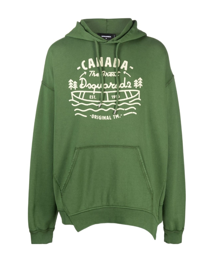 Dsquared2 Ragian Hoodie Sweatshirt With Lettering Print In Green