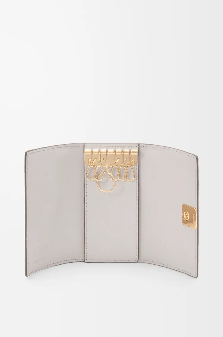 Loewe Anagram Key Case In Pebble Grained Calfskin In Neutral