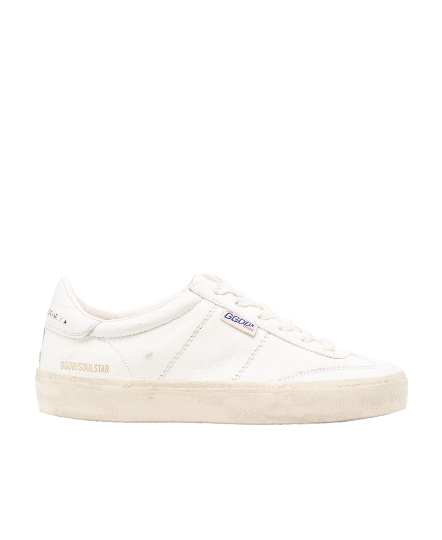 Shop Golden Goose Womens Soul Star In Worn-white Leather With White Heel Tab