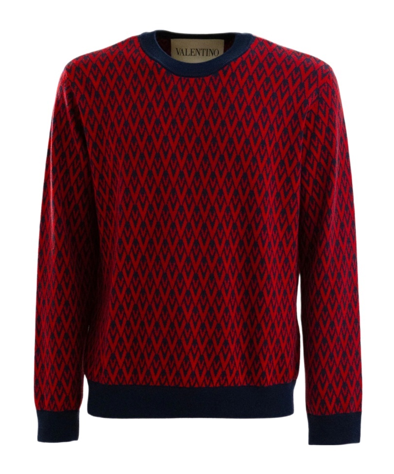 Valentino Jacquard Pattern Crewneck Sweater In Red
