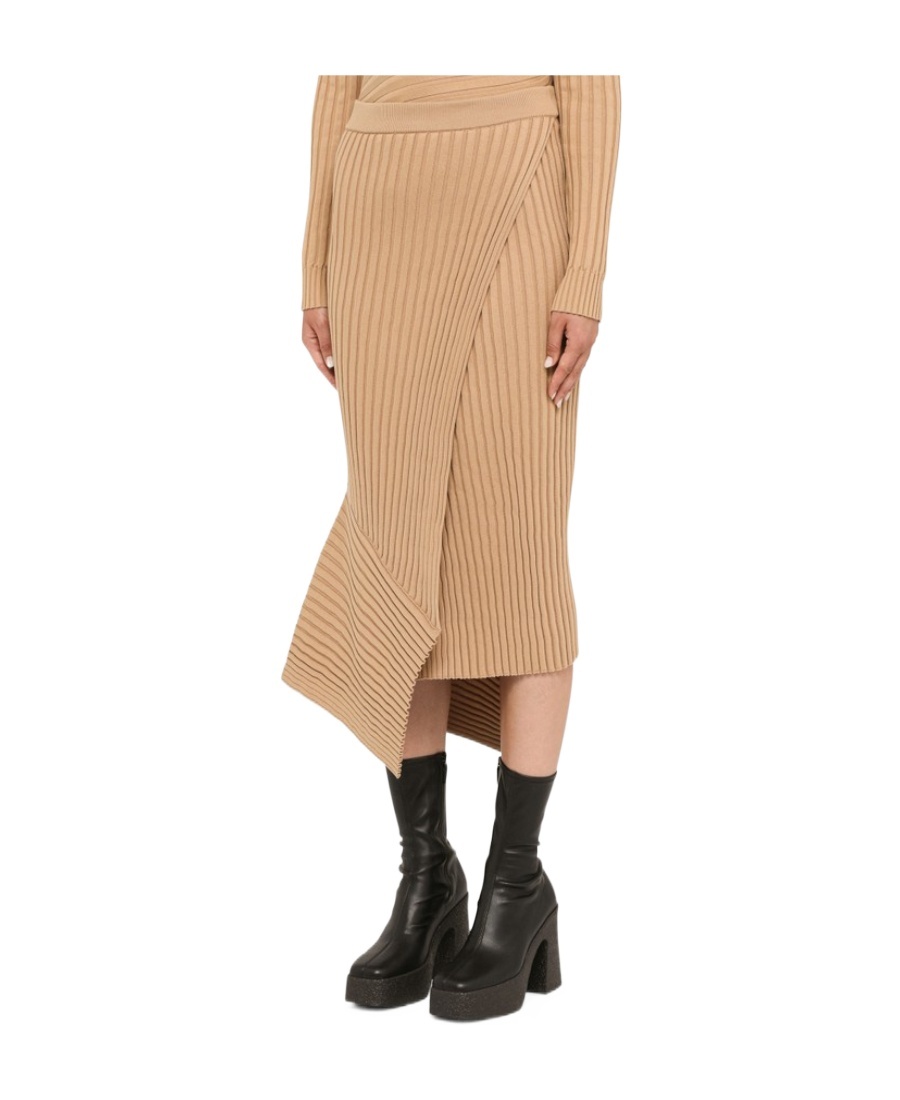 Stella Mccartney Asymmetric Rib-knit Wrap Skirt In Nude