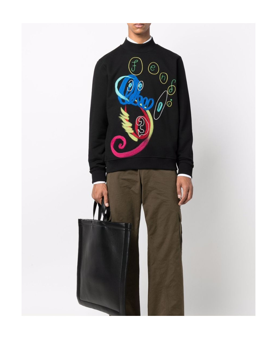 Fendi Embroidered Pullover With Logo In Black