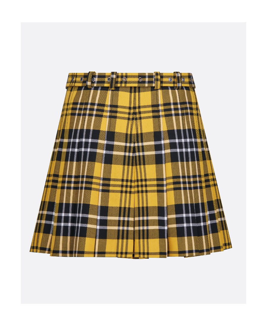 Dior Tartan Wool Accordion Miniskirt With Belt In Multicolor