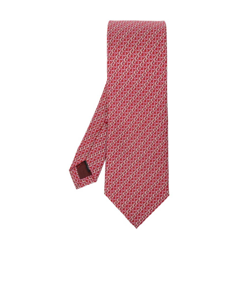 Ferragamo Gancini Print Silk Tie In Red