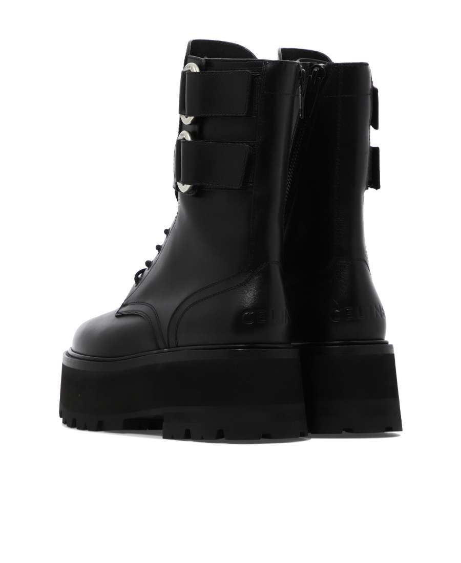 Celine Leather Ankle Boots In Black