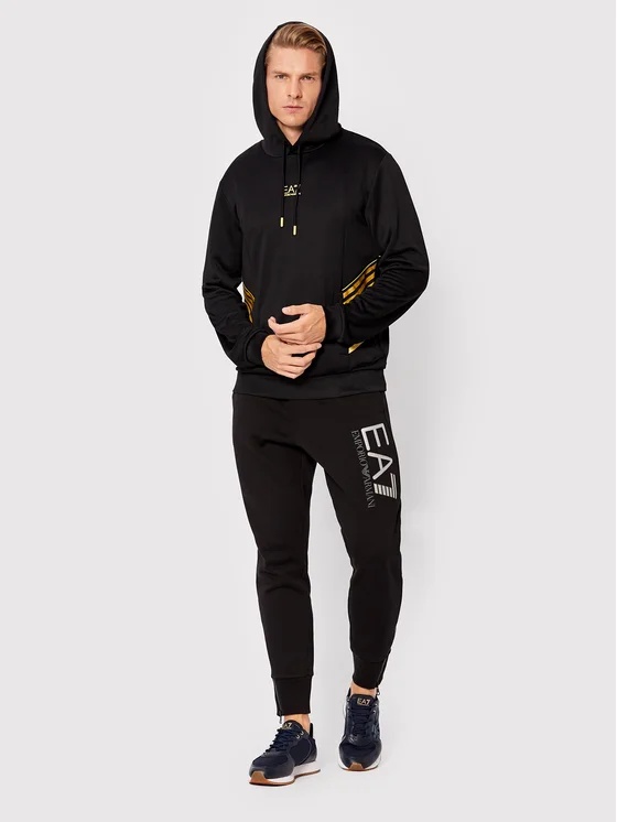 Ea7 Logo Hooded Sweater In Black