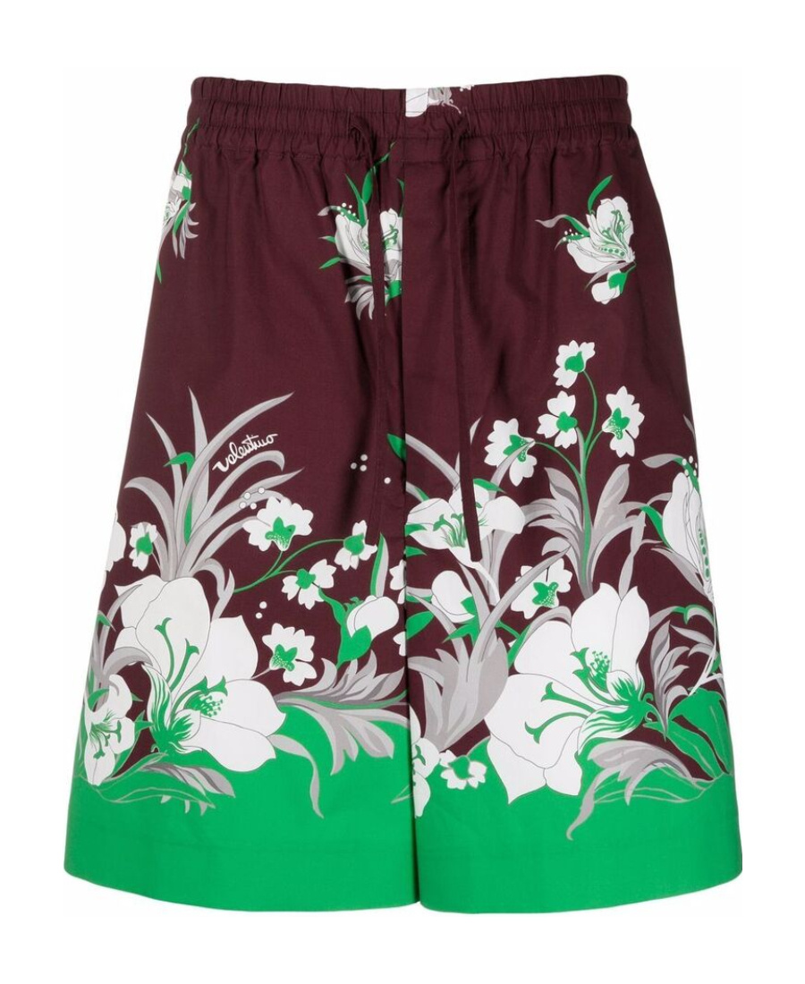Valentino Floral-print Drawstring Shorts In Red