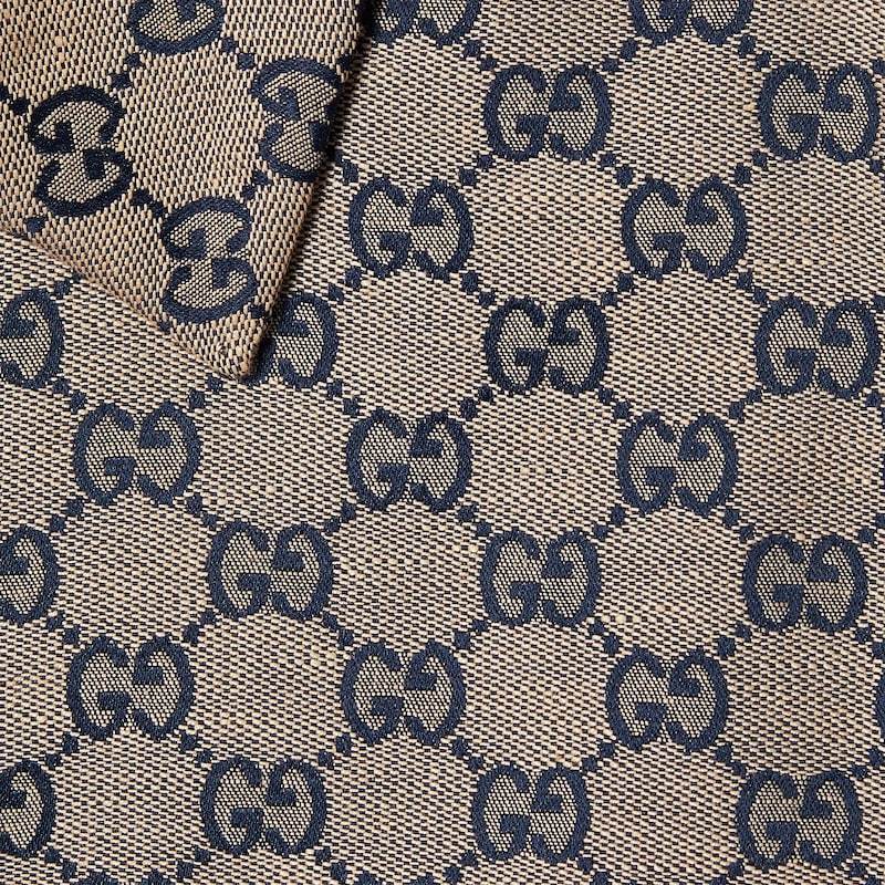 Gucci Gg Linen Blend Jacket In Beige And Blue