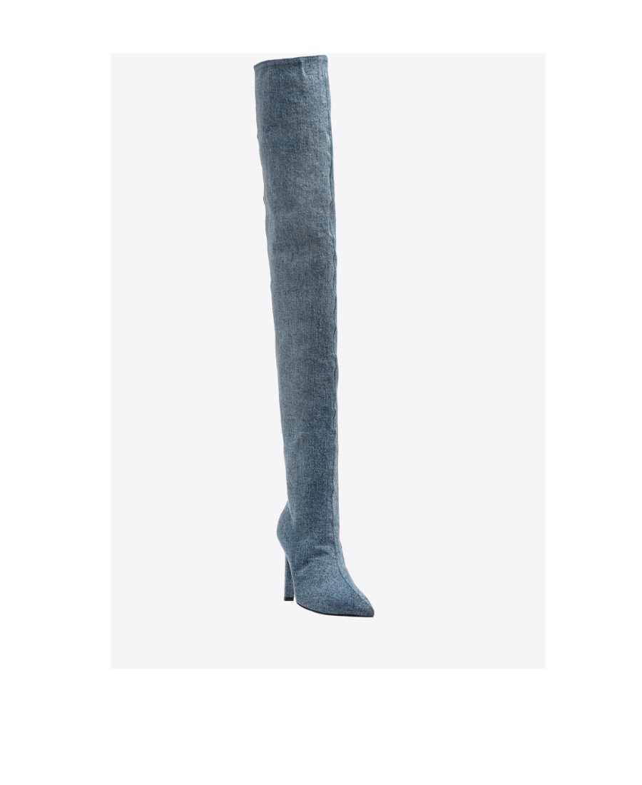 Pinko 90mm Thigh-high Denim Boots In Blue