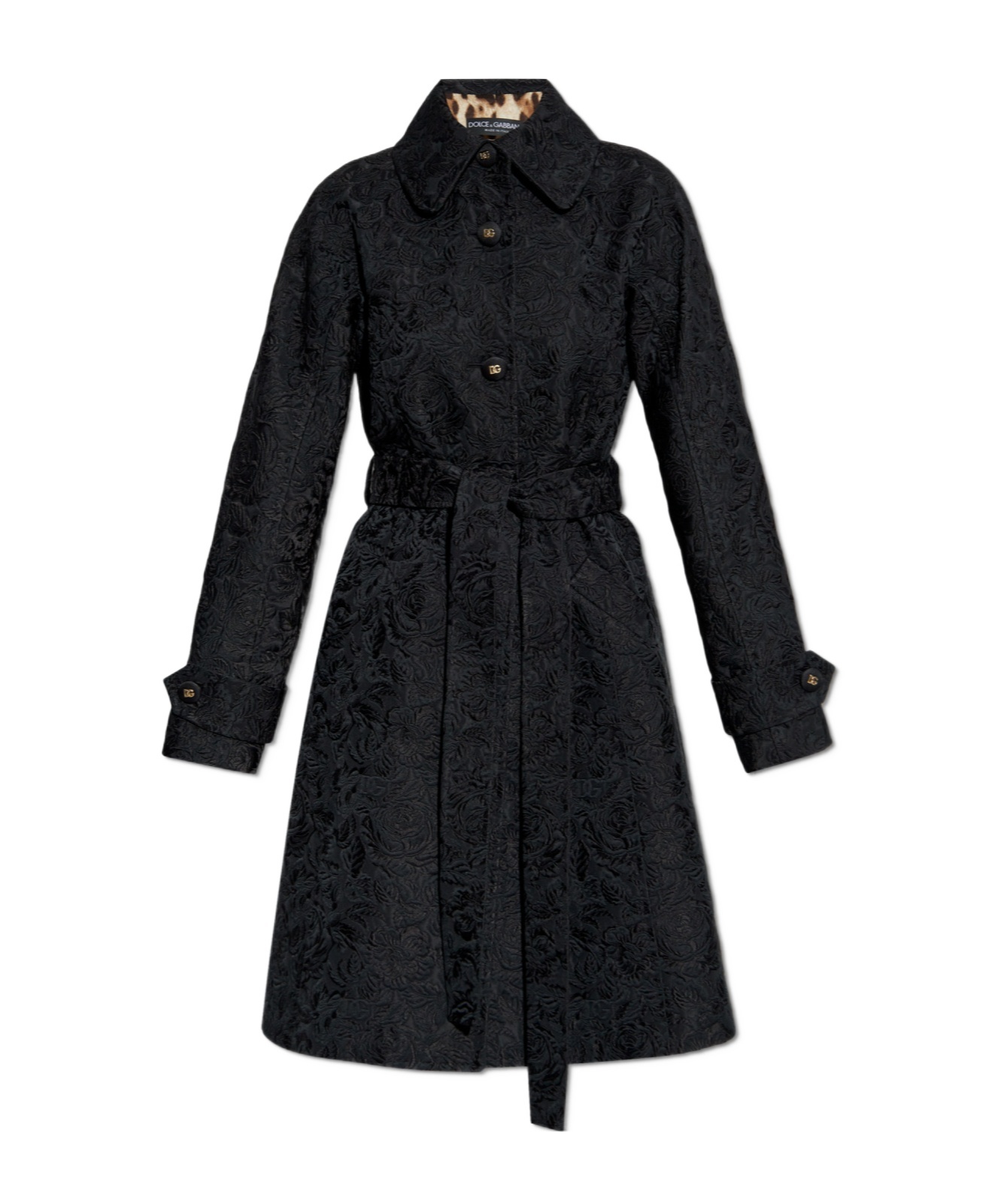 Dolce & Gabbana Floral-jacquard Coat In Schwarz