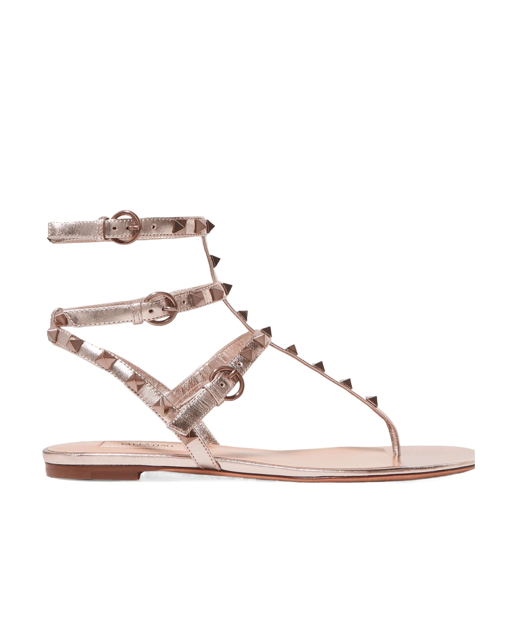 Valentino Garavani Rivet Flat Sandals In Brown