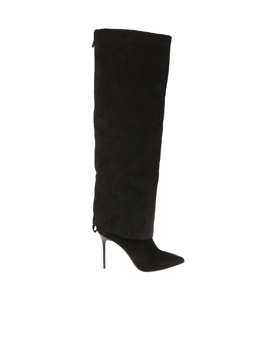 Balmain Suede Ariel Knee Length Boots In Black