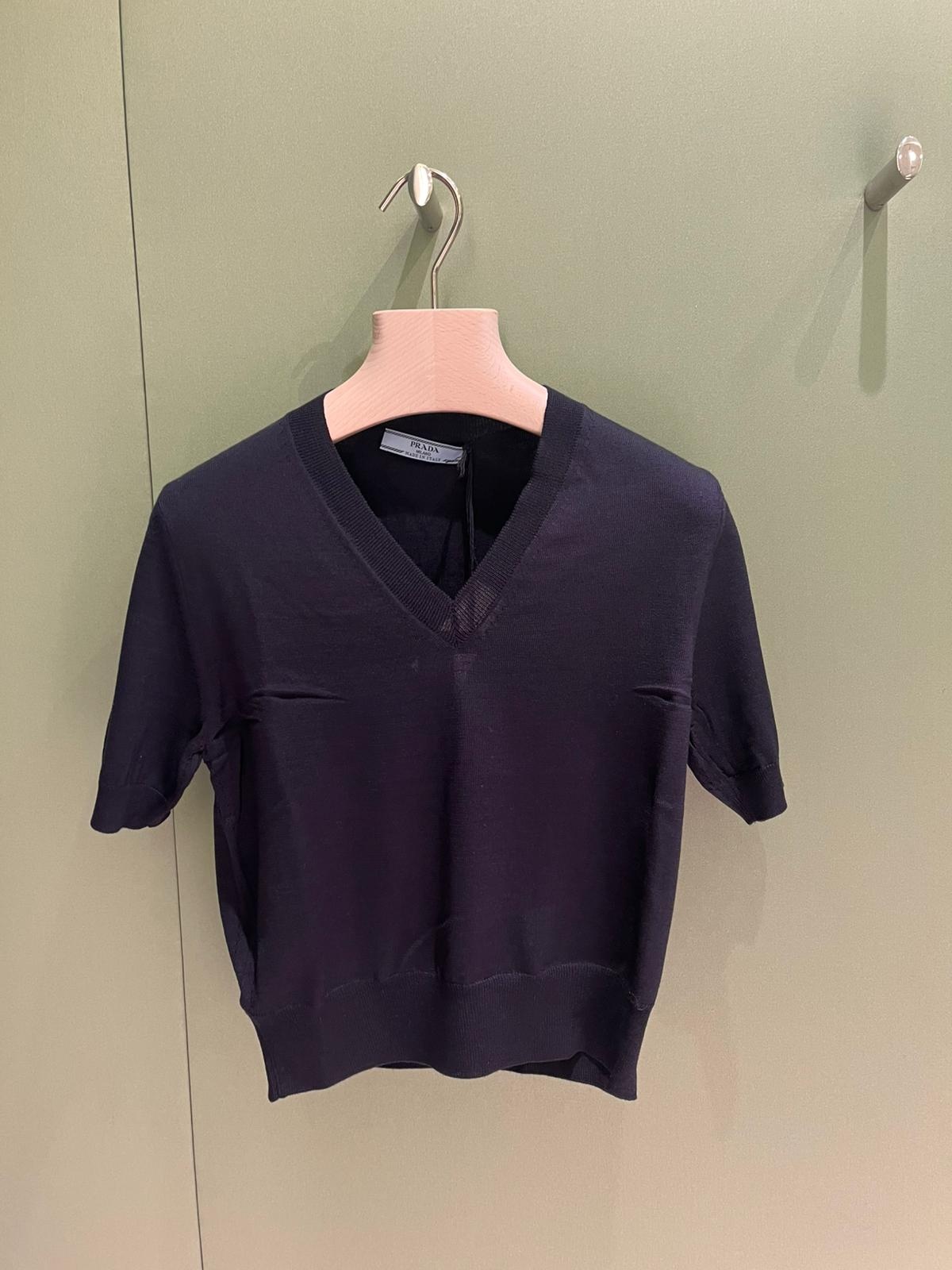Prada V-neck Wool Sweater In Blue