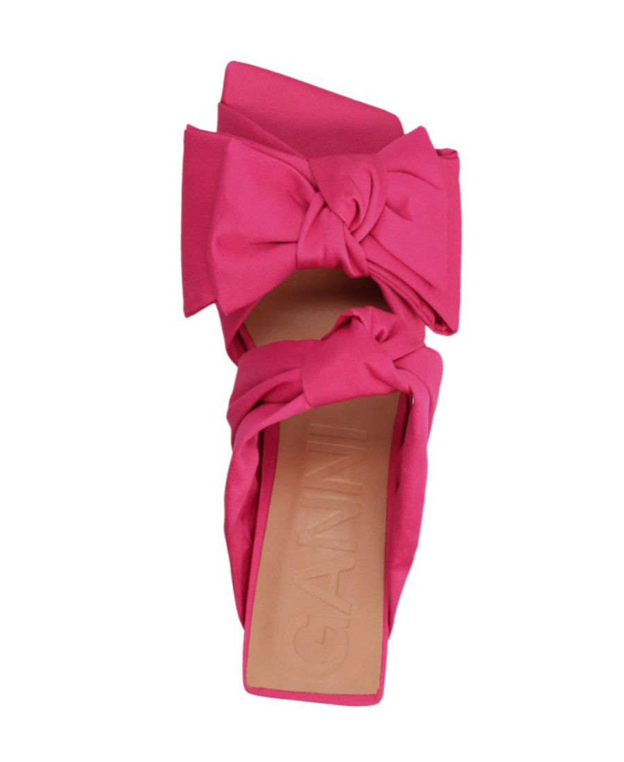 Ganni Bow-detail Mules In Pink