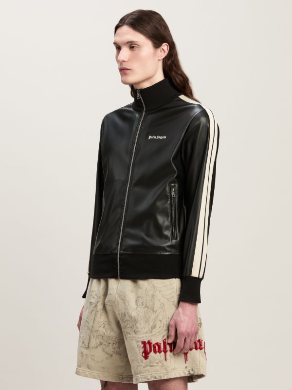 Shop Palm Angels Long-sleeved Leather Jacket In Black