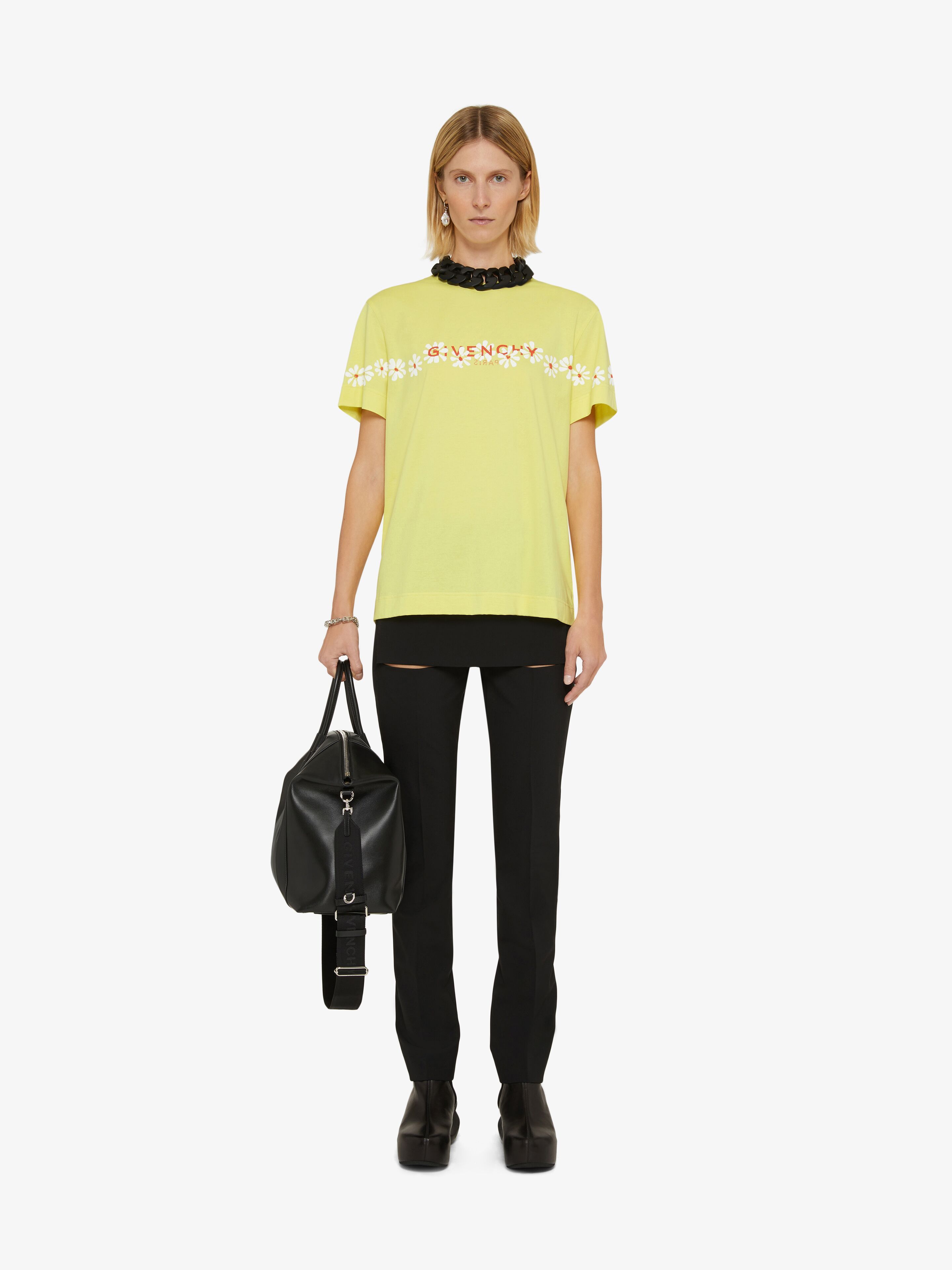 Givenchy T-shirt In Jersey With Stencil Effect Reverse Print In Acid Yellow