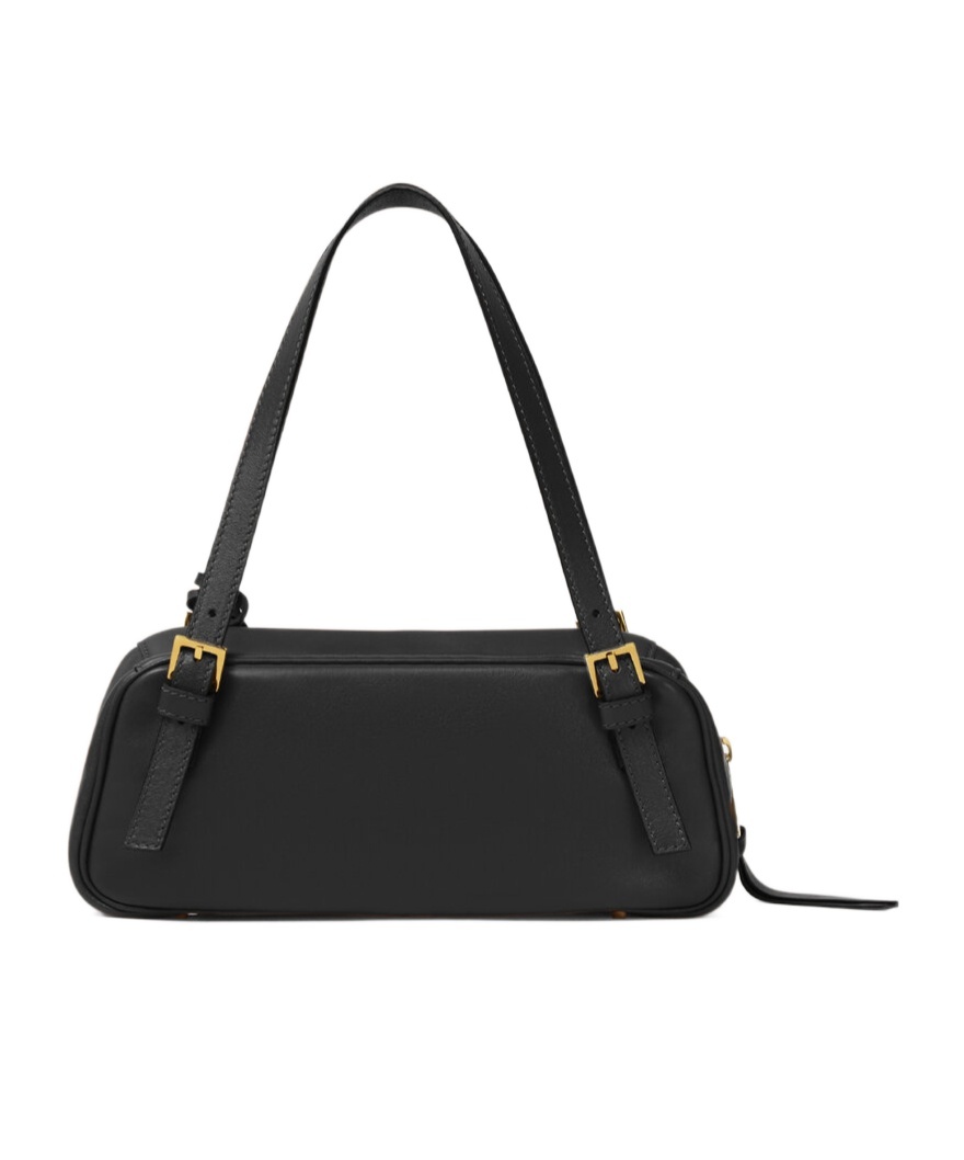 Versace Tag Bowling Black Shoulder Bag With Metallic Logo Lettering And Medusa Head Pendant In Leather Woman In Black