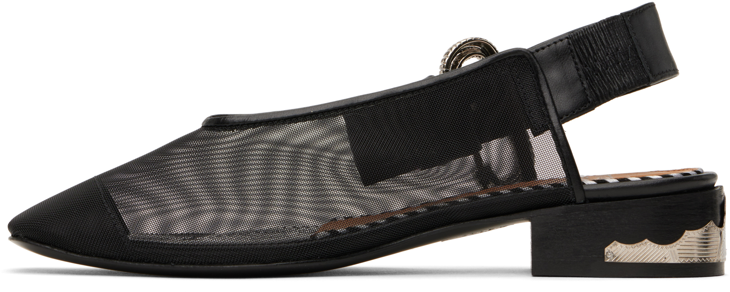 Toga Black Mesh & Leather Flats In Black