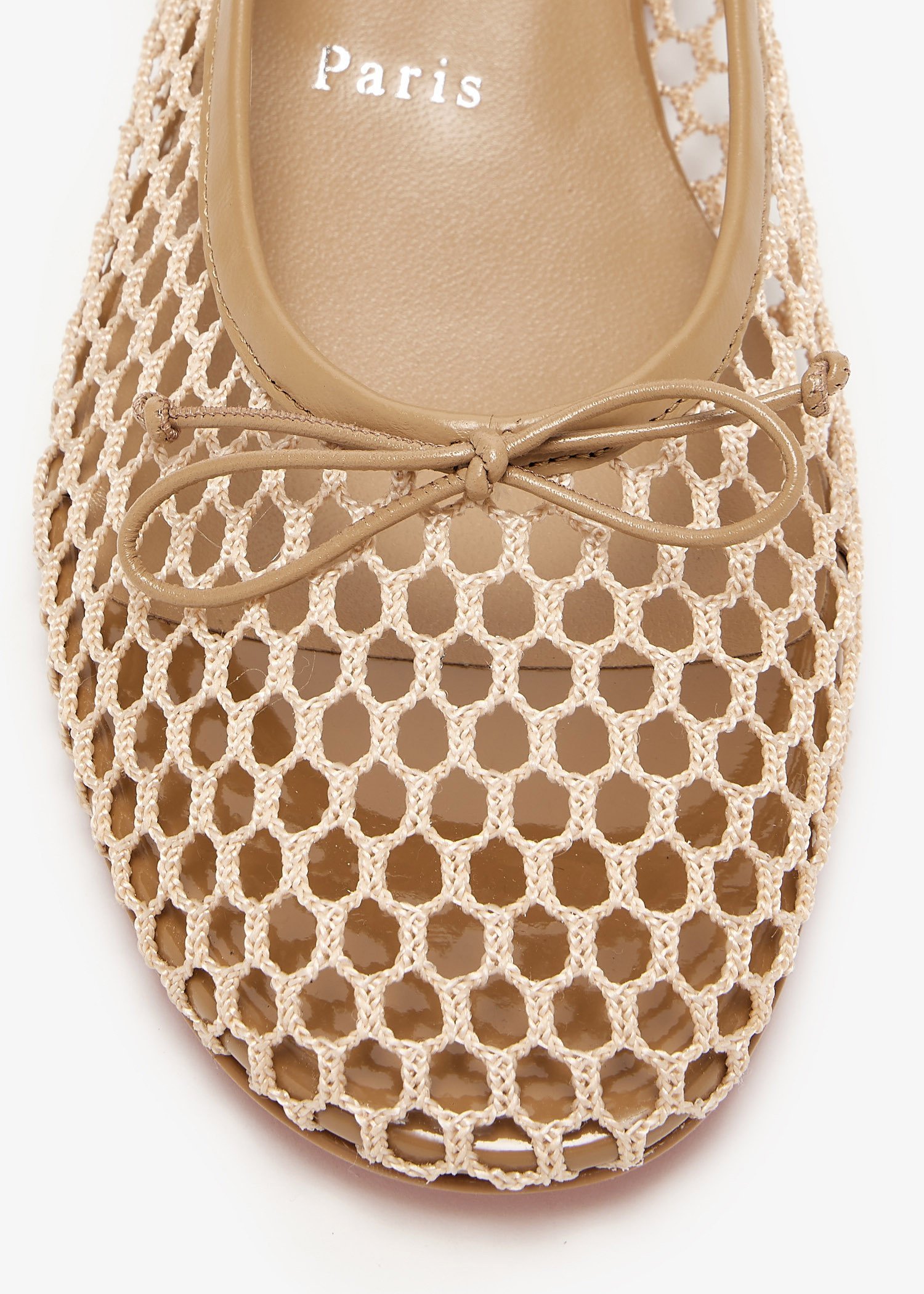 Christian Louboutin Sweetie Jane 20 Patent Leather-trimmed Crocheted Ballet Flats In Brown