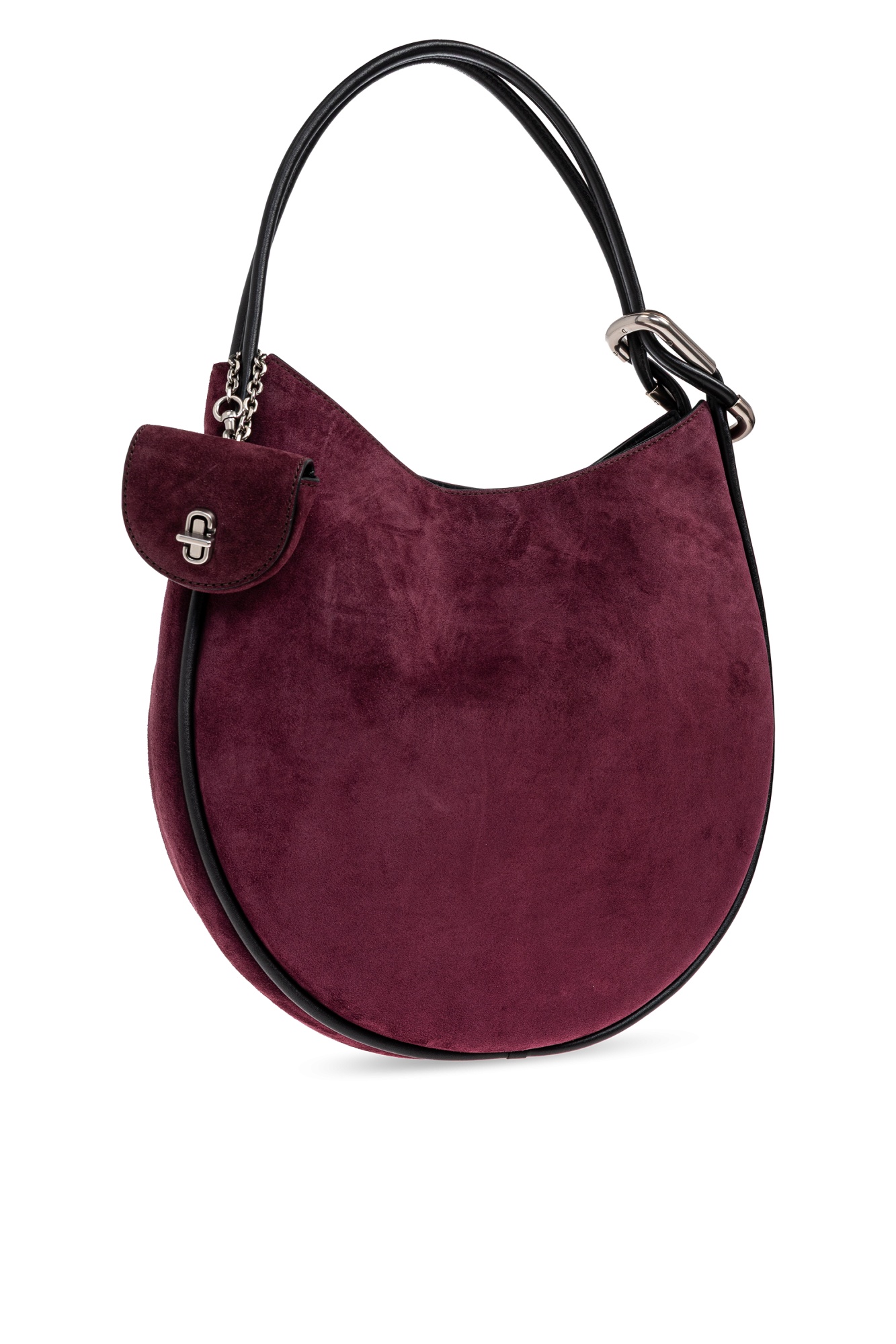 Marc Jacobs Curved Suede Shoulder Bag With Metal Hardware In Burgundy