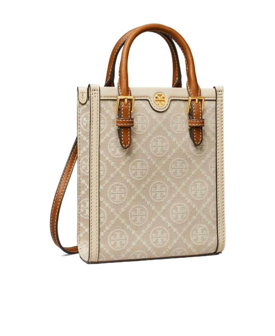 Tory Burch Monogram-pattern Print Tote Bag In Nude