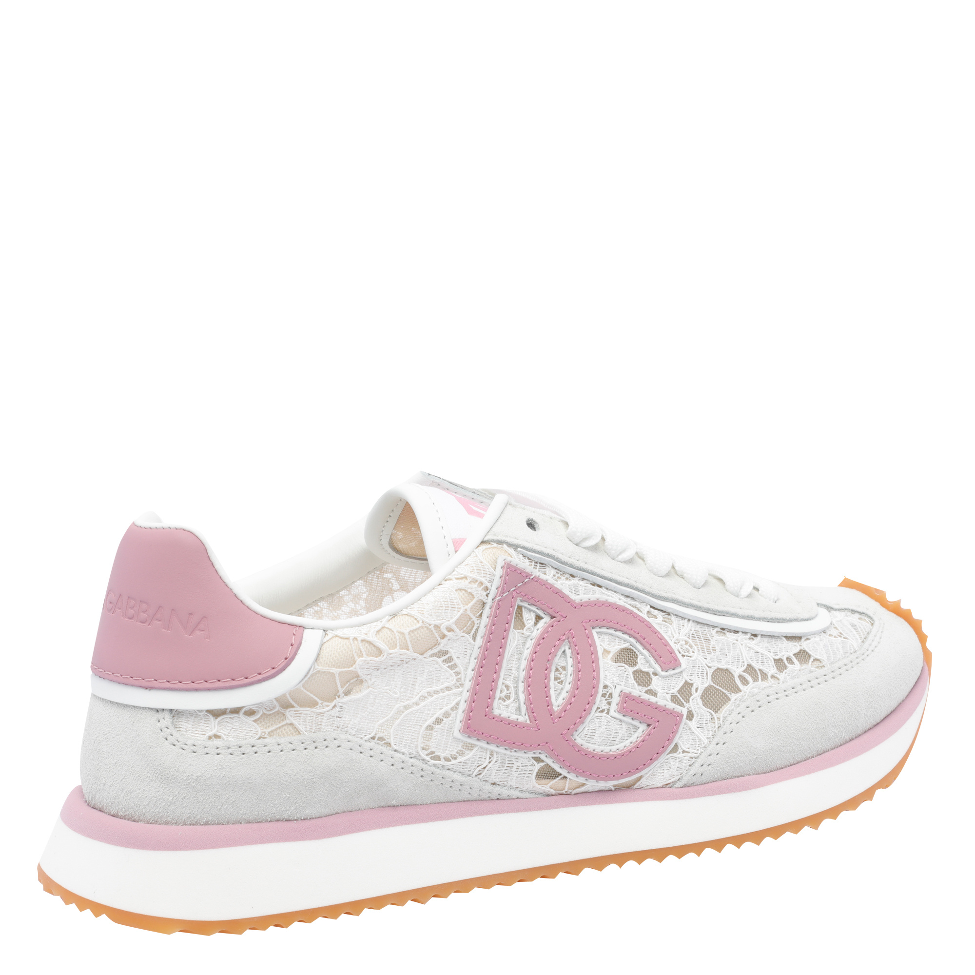 Dolce & Gabbana White Low Top With Lace Details And Dg Patch On The Side In Fabric And Suede Blend Woman In Multi