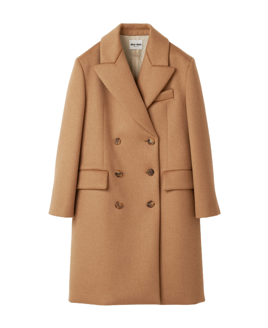 Miu Miu Double-breasted Camel Hair Coat In Brown