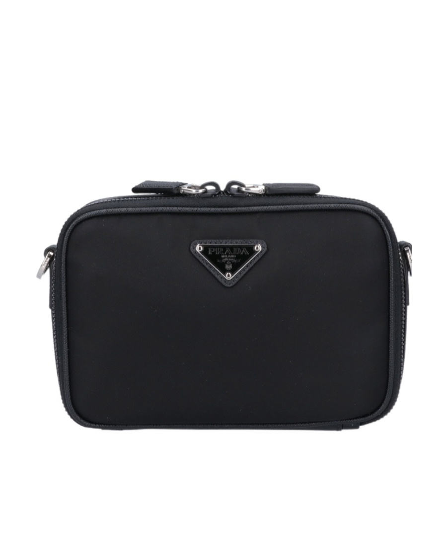 Prada Brique Re-nylon And Saffiano Leather Bag In Black