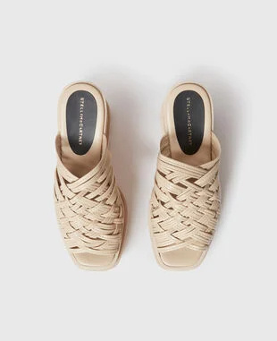 Stella Mccartney Woven Cork Wedge Mules In Sand