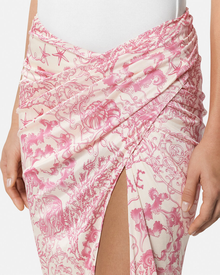 Versace Underwater Barocco Draped Midi Skirt